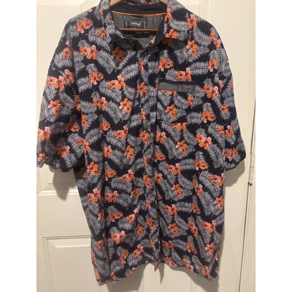 Company 81‎ Eighty One Shirt Hawaiian Men's Button Down Palm Tree 5XL Blue
